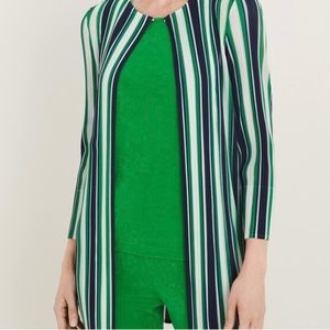 Vertical stripes and a chic, long length make this jacket. Size 1.